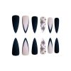 Long Stiletto False Nails Black Edge French Gold Thread Black Rhinestones Design Wearable Fake Nails Press On Nails Manicure Tip
