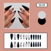 Long Stiletto False Nails Black Edge French Gold Thread Black Rhinestones Design Wearable Fake Nails Press On Nails Manicure Tip
