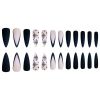 Long Stiletto False Nails Black Edge French Gold Thread Black Rhinestones Design Wearable Fake Nails Press On Nails Manicure Tip
