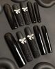 Press on Nails Long, Fake Nails Black Nails Square with 3D Bowknot False Nail Tips Artificial Nails Finger(Small,Medium,Large)