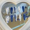 Square Press on Nails Long Fake Nails Blue Glue on Nails 10pcs Squoval Acrylic Nails with Designs Full Cover False Nails