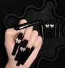 Press on Nails Long, Fake Nails Black Nails Square with 3D Bowknot False Nail Tips Artificial Nails Finger(Small,Medium,Large)