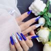 Square Press on Nails Long Fake Nails Blue Glue on Nails 10pcs Squoval Acrylic Nails with Designs Full Cover False Nails