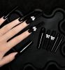 Press on Nails Long, Fake Nails Black Nails Square with 3D Bowknot False Nail Tips Artificial Nails Finger(Small,Medium,Large)