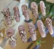 Press on Nail Nude Purple Color,Handmade Acrylic Fake Nails with Luxurious 3D Crystal False Nails Art Gift for Girls and Women