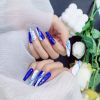 Square Press on Nails Long Fake Nails Blue Glue on Nails 10pcs Squoval Acrylic Nails with Designs Full Cover False Nails