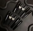 Press on Nails Long, Fake Nails Black Nails Square with 3D Bowknot False Nail Tips Artificial Nails Finger(Small,Medium,Large)